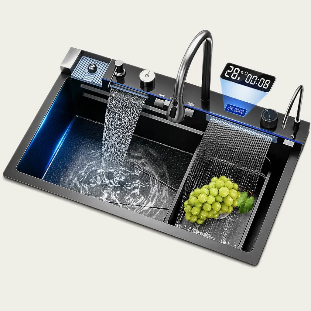 Multifunctional Smart Waterfall Stainless Steel Kitchen Sink product view